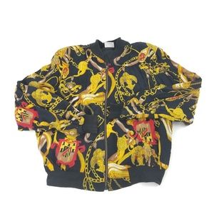 Vtg 80s Cotton Bomber Jacket Black & Gold Chains
